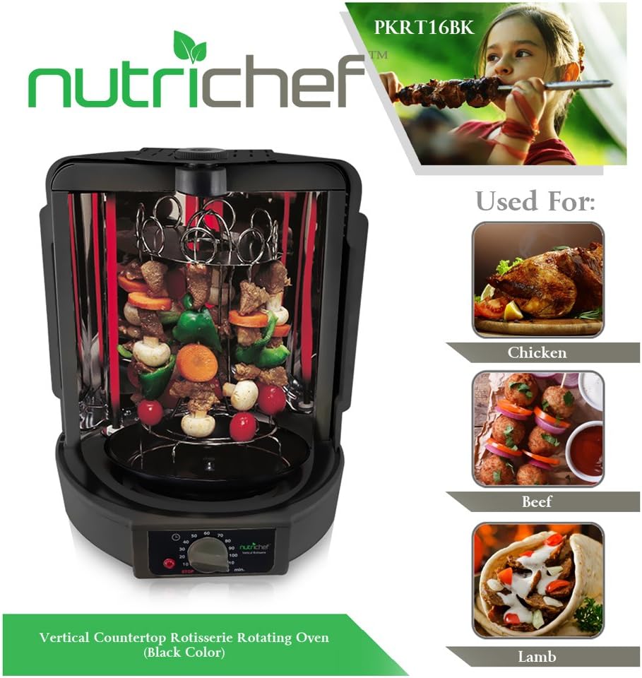 NutriChef Vertical Rotisserie Oven - Rotating Shawarma & Kebab Machine with Skewer Rack | Ideal for Chicken, Turkey & Lamb