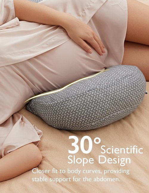 Momcozy Pregnancy Pillow - W-Shaped Maternity Support for Side Sleepers | Adjustable Travel Wedge, Deep Grey