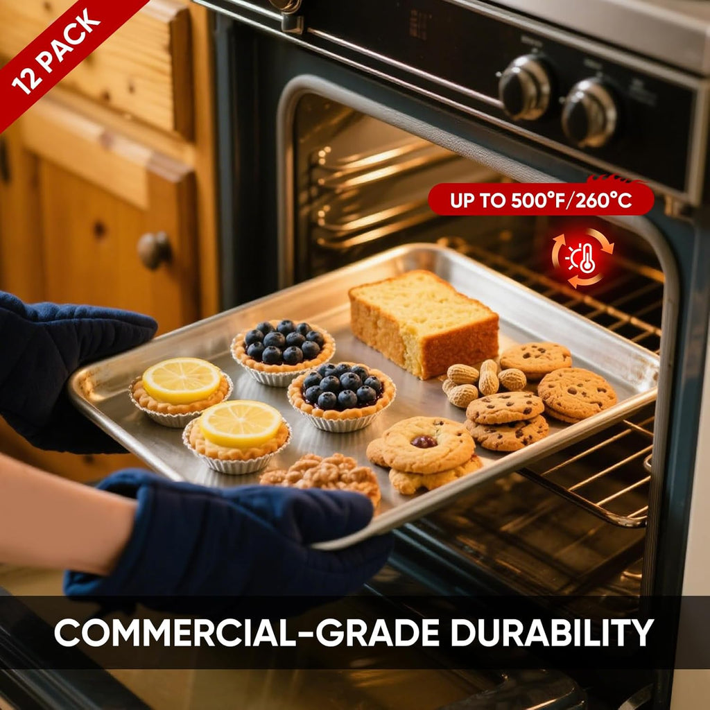 TENUP 12 Pack Aluminum Full Sheet Pan - Heavy Duty Baking Tray, 26" x 18", Warp-Resistant & Rust-Free