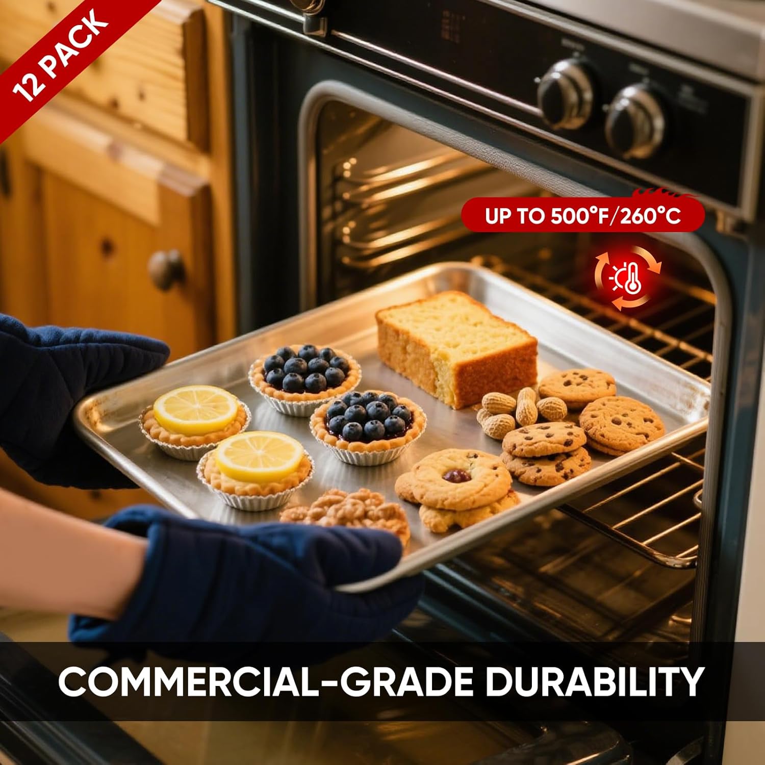 TENUP 12 Pack Aluminum Full Sheet Pan - Heavy Duty Baking Tray, 26" x 18", Warp-Resistant & Rust-Free