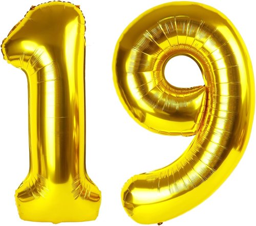 Gold Number 19 Balloons by [Brand Name] - 40-Inch Foil Birthday Decorations for Men & Women