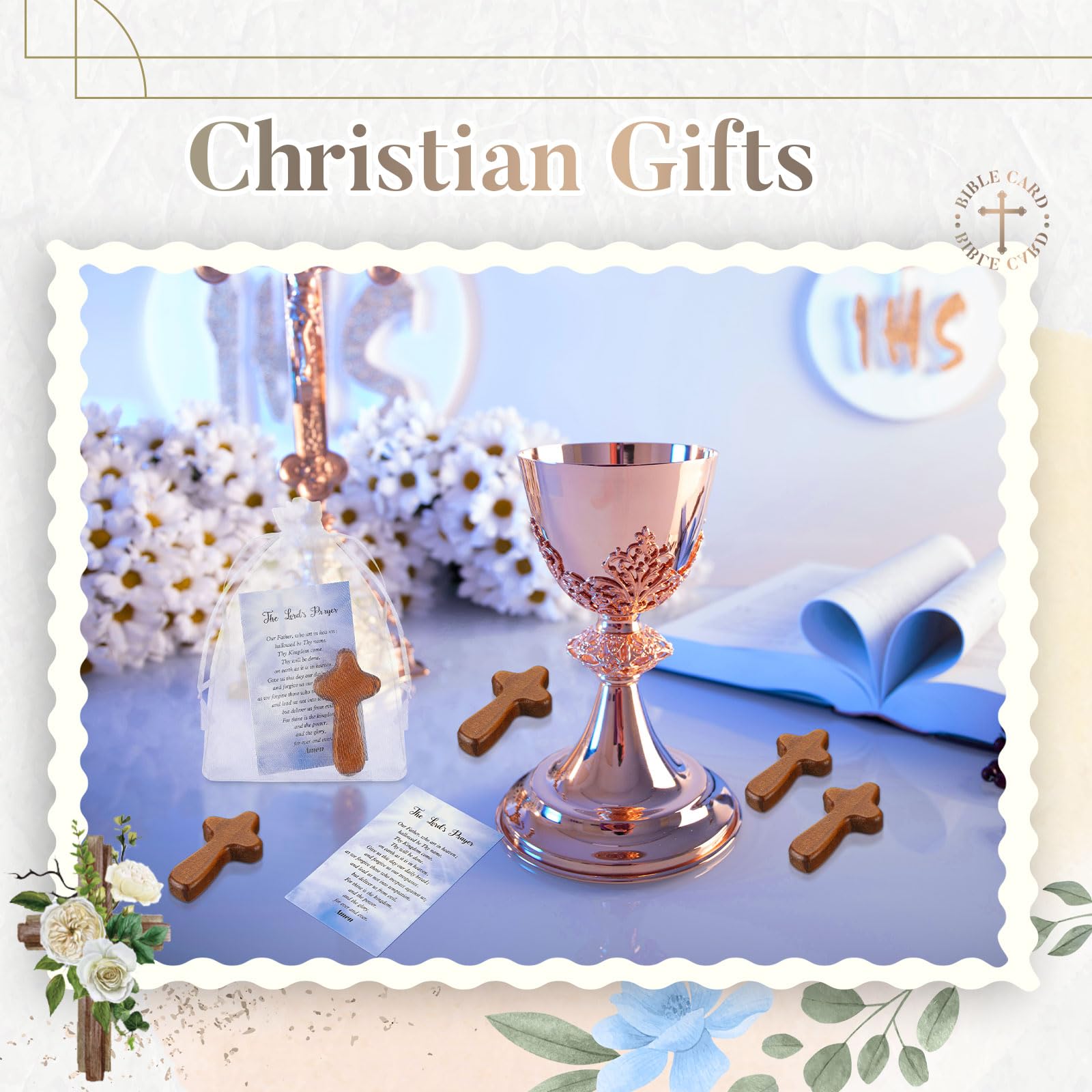 Kigley 60 Set Mini Wood Holding Crosses Gifts Bulk Small Pocket Hand Crosses Prayer Cards Employee Appreciation Gifts for Sunday Easter Christian Church Jesus School