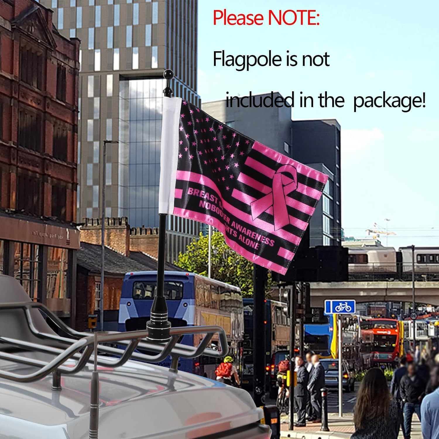 Rouge Motorcycle Flag - Double-Sided Breast Cancer Awareness Design | 6x10 Inch Satin Polyester
