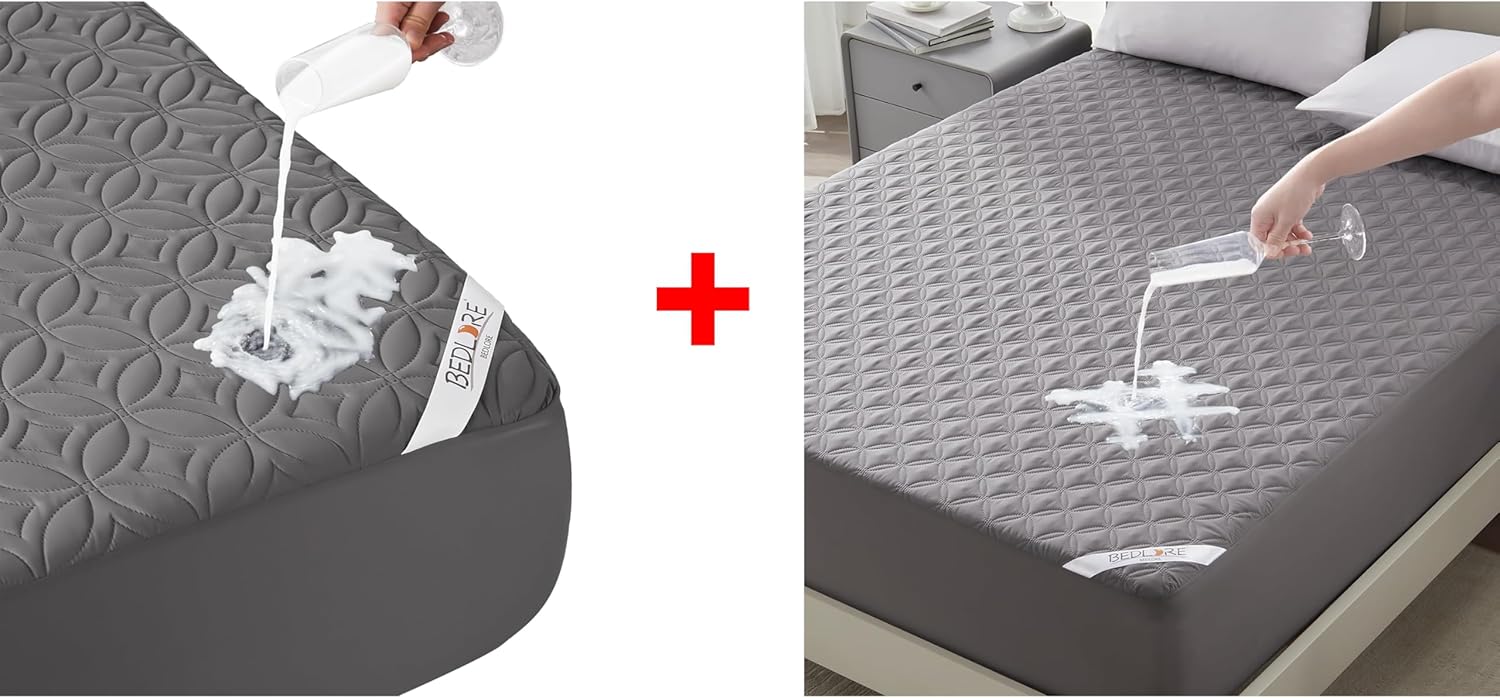 Skiennix Waterproof Mattress Protector - Noiseless Queen Size Pad with Deep Pocket | Soft, Breathable, Washable (Gray)