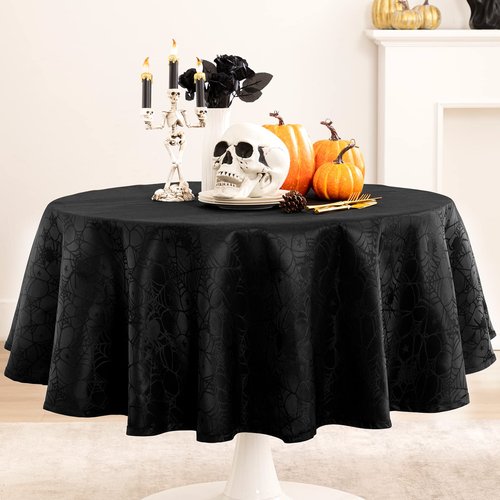 joybest Halloween Round Tablecloth - 70 Inch Black Spider Web Table Cloth Spillproof Fabric Table Cover for Dining Party, Halloween Decorations