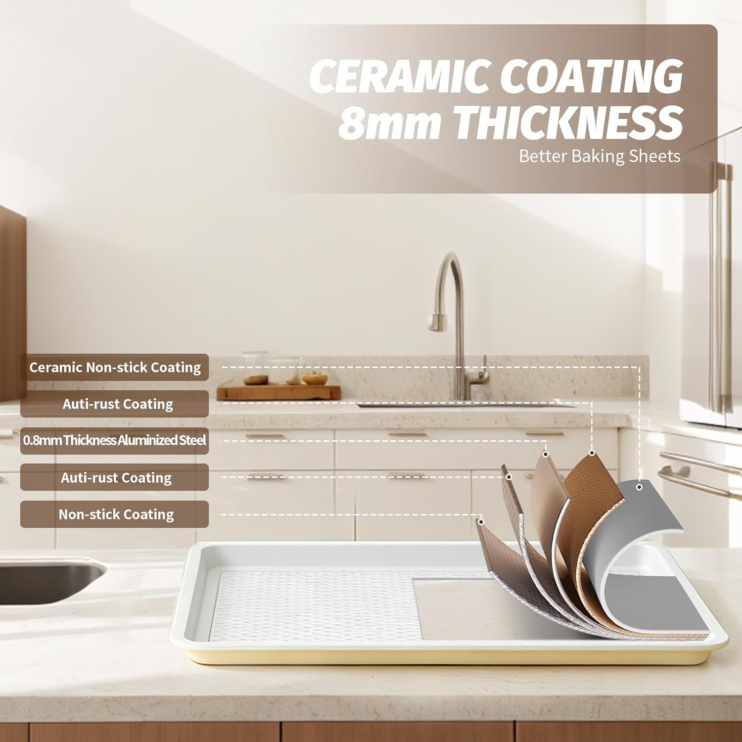 Skiennix Nonstick Ceramic Baking Sheet Set - 2-Pack 13x9 Inch | Oven Safe, Non-Toxic, Dishwasher Safe