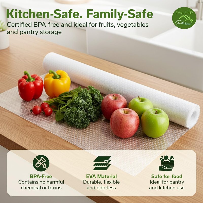 EVALAND Shelf Liners for Kitchen Cabinets Non-Adhesive 19.6" x 33 FT Clear Drawer Liner Non Slip, Washable Cabinet Liner, Waterproof Shelf Liners for Cabinets, Refrigerator Bathroom Pantry Cabinet Mat