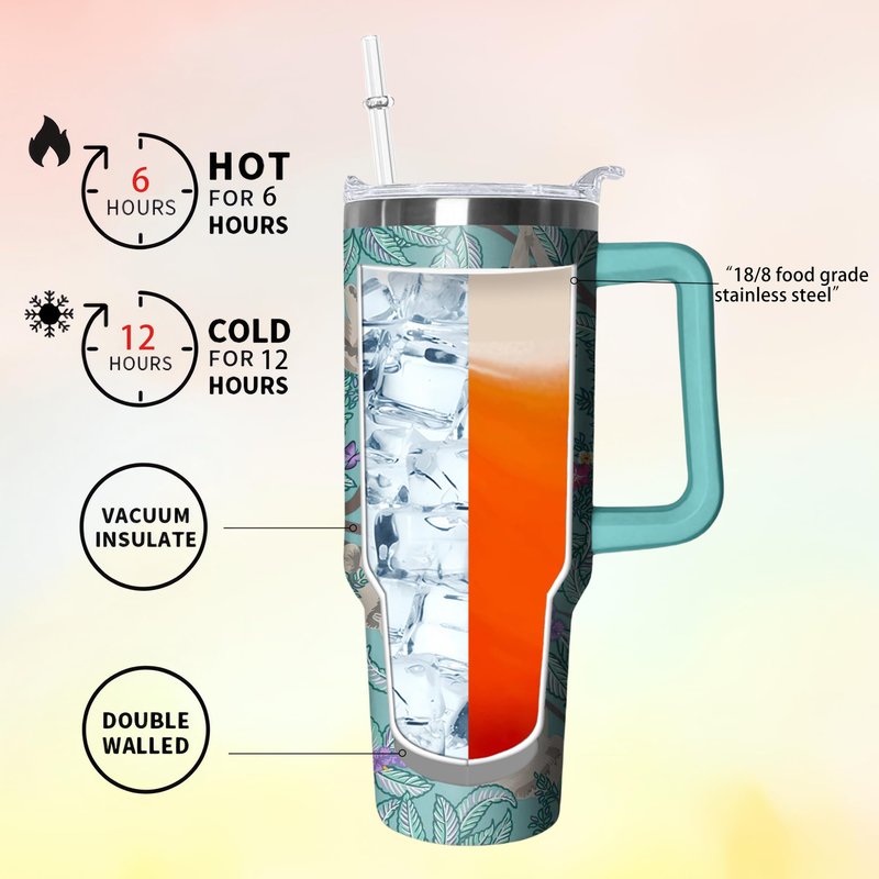 Kearscupra 40 oz Sloth Tumbler with Handle and Straw, Insulated Stainless Steel Cup with Lid, Travel Coffee Mug Water Bottle, Animal Lovers Women Gifts