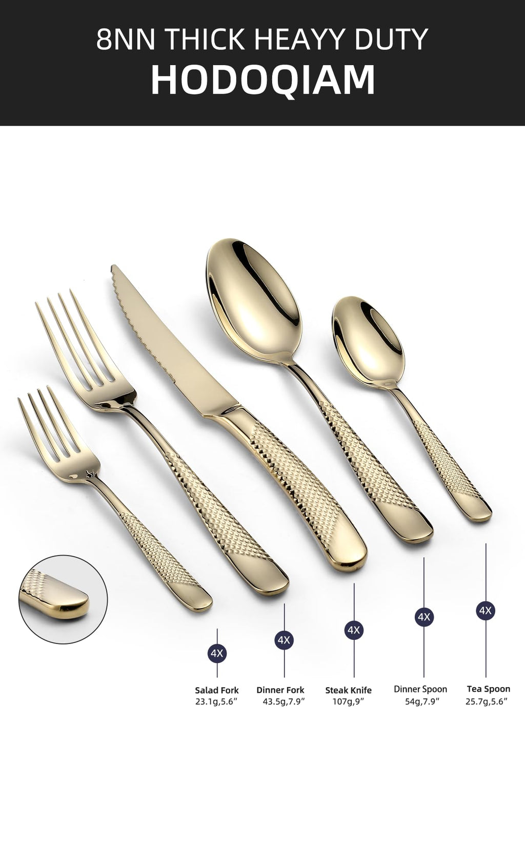 Champagne Gold Silverware Set, 20-Piece Stainless Steel Flatware Set with Steak Knives for 4, Food-Grade Tableware Cutlery Set, Utensil Sets for Home Restaurant, Mirror Finish, Dishwasher Safe