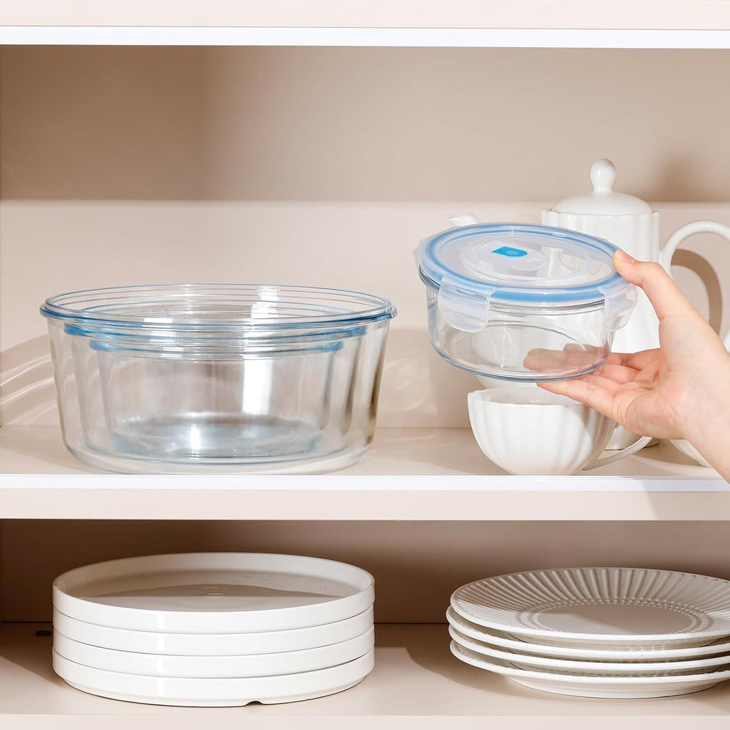 NUTRIUPS Large Round Glass Food Storage Containers - Airtight Lids for Meal Prep | 4-Piece Set