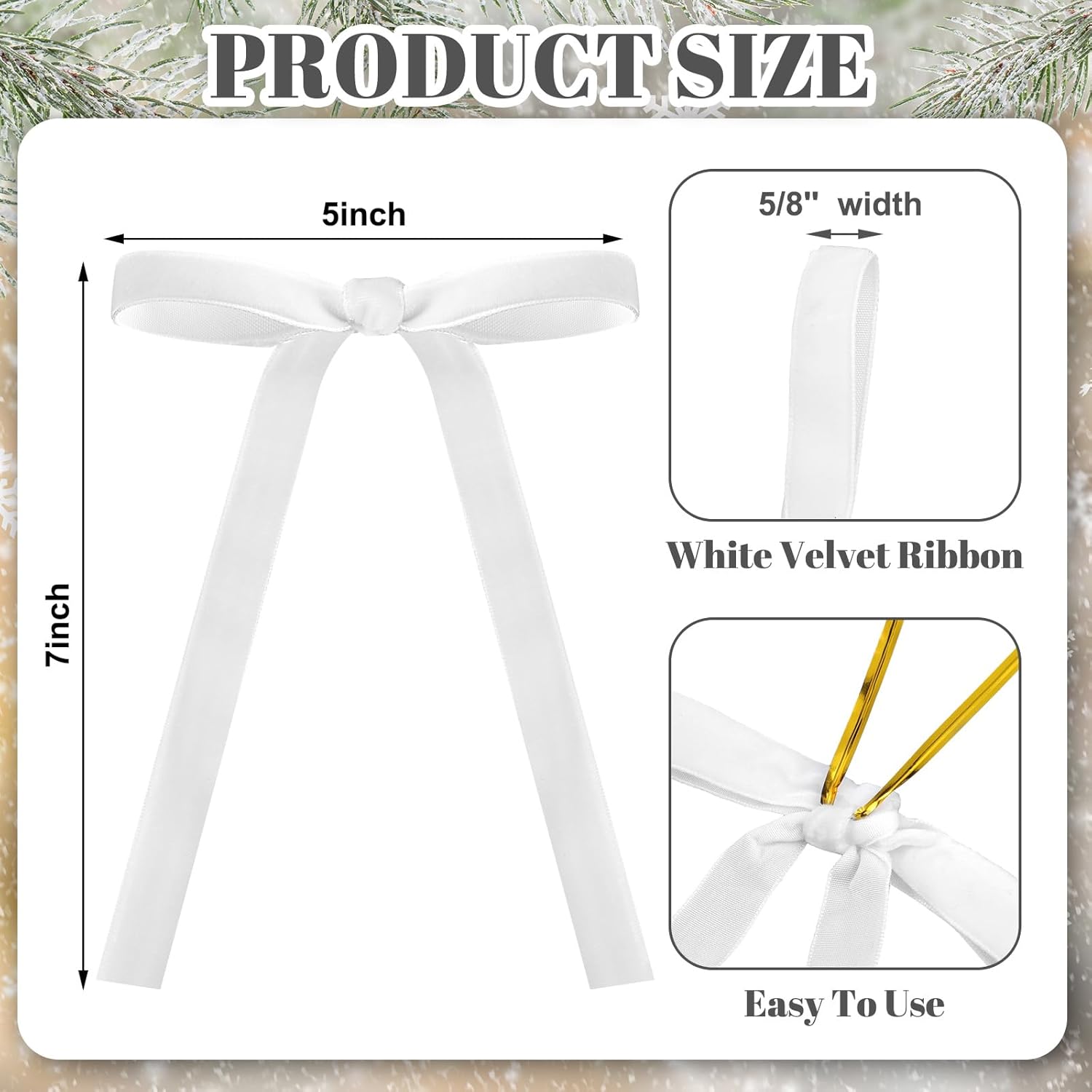 Skiennix 24 Pcs Velvet Bows - Vintage Ribbon Bows for Christmas Tree & Crafts | White, 5 x 7 Inch