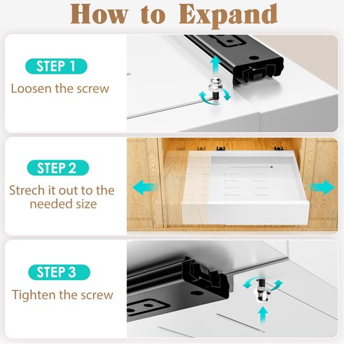 Expandable Slide Out Drawer for Cabinets (12.7"-19.7"), Adhesive Carbon Steel Pull Out Drawers for Kitchen Cabinet, Pantry Shelves and Bathroom Vanity - 16.9'' Depth x 3.1'' Height.