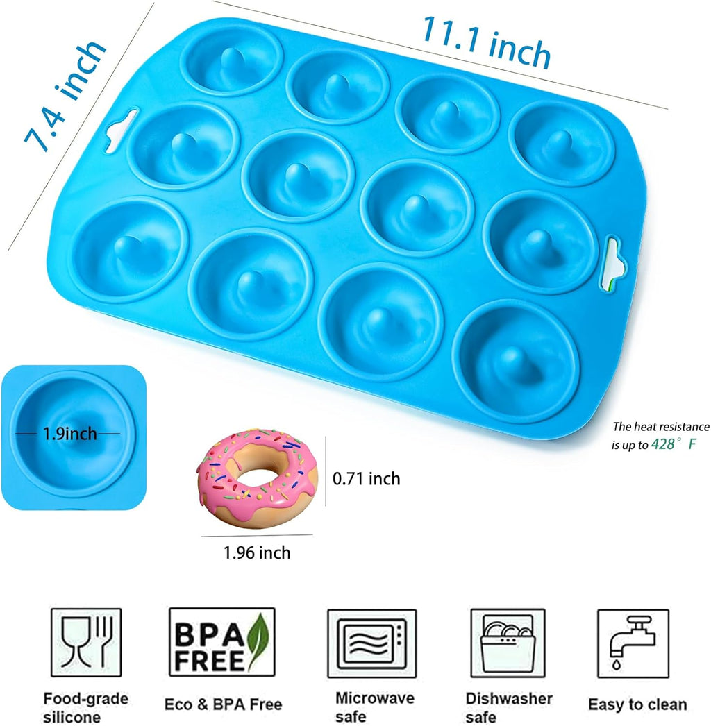 Skiennix Silicone Donut Pan - 12-Hole Mini Donut Molds | Heat Resistant, Non-Stick & Dishwasher Safe