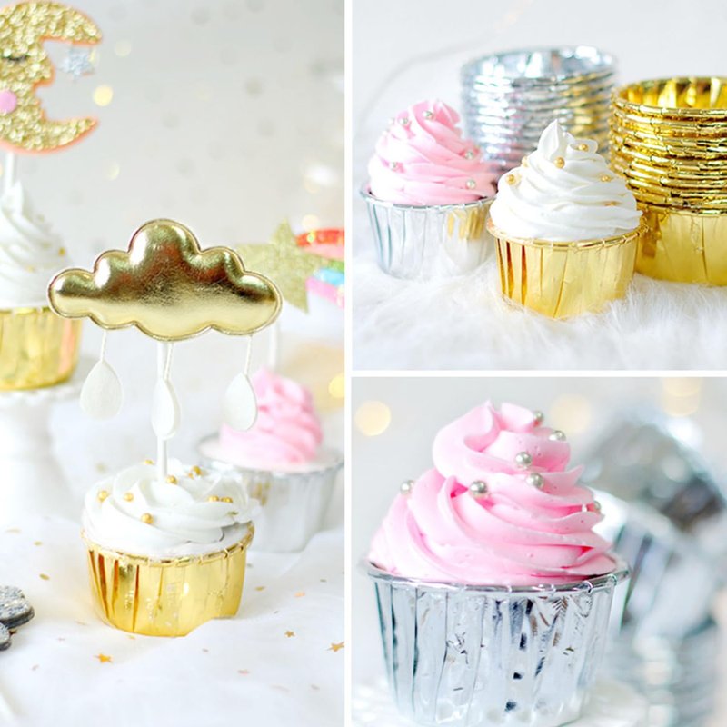 Gold Foil Metallic Paper Baking Cups Muffin Cups Cupcake Liners 50-Count Cake Baking Cups for Birthday, Wedding, Party (Gold)