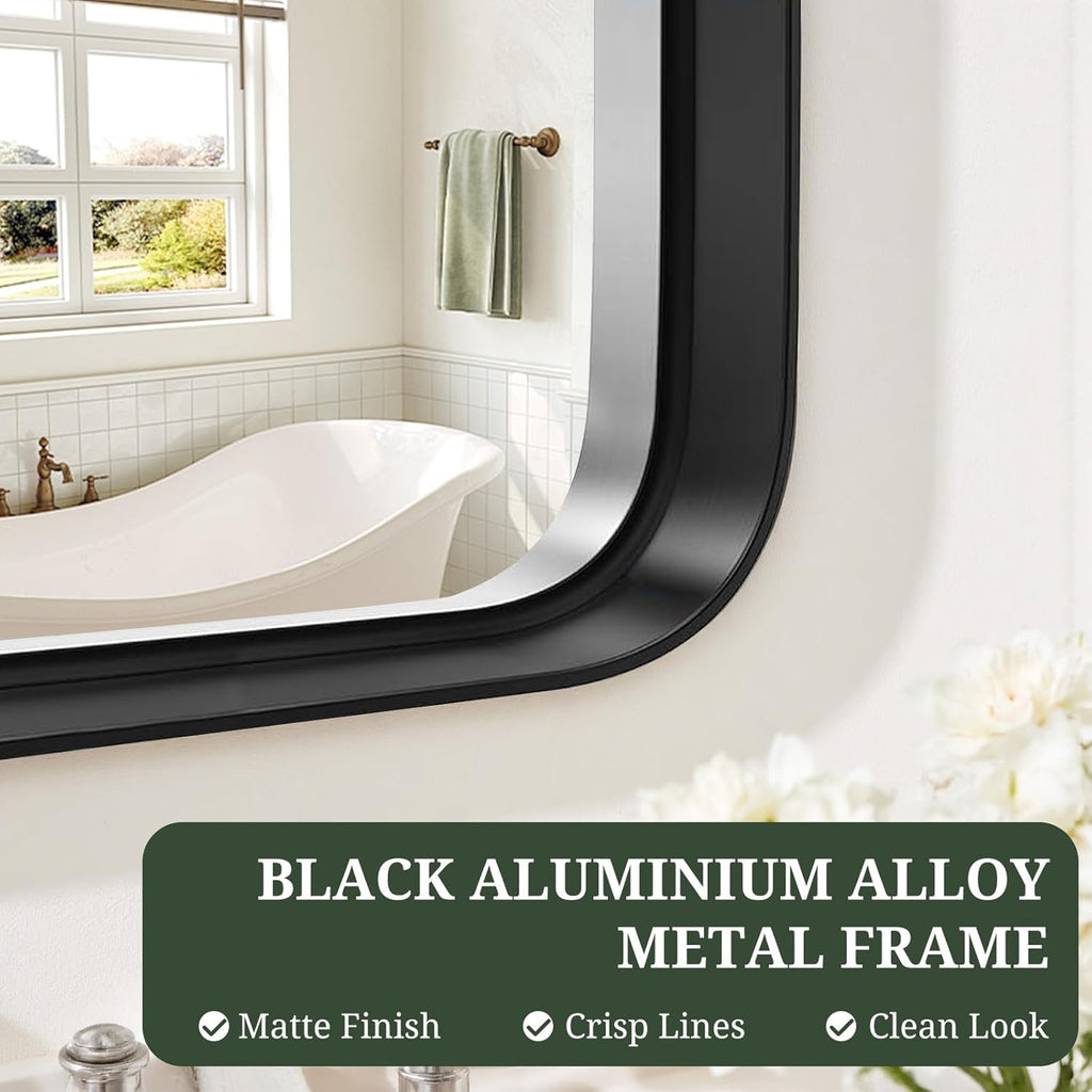 Regine Switzerland 36x24 Inch Black Metal Frame Bathroom Mirror - Modern Anti-Rust Design for Farmhouse & Entryway