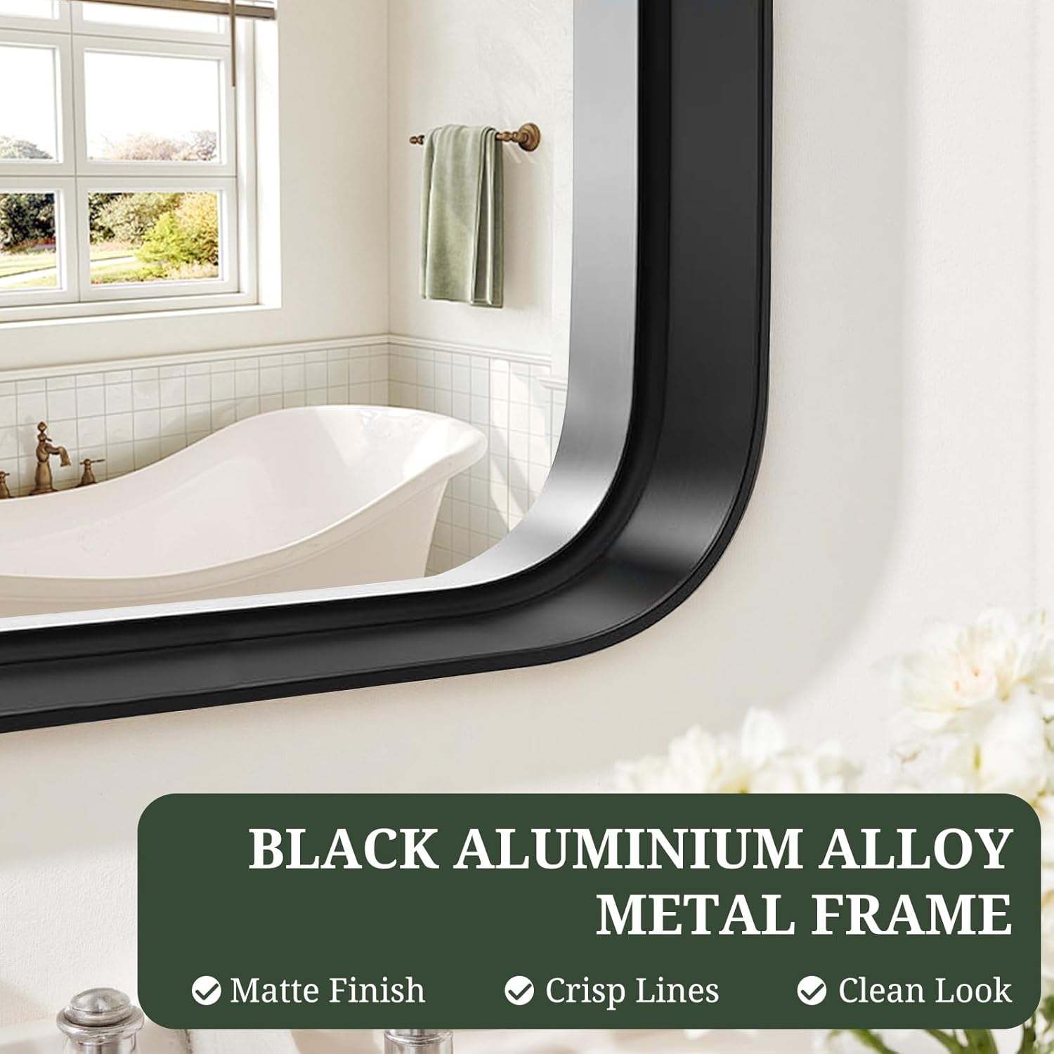 Regine Switzerland 36x24 Inch Black Metal Frame Bathroom Mirror - Modern Anti-Rust Design for Farmhouse & Entryway
