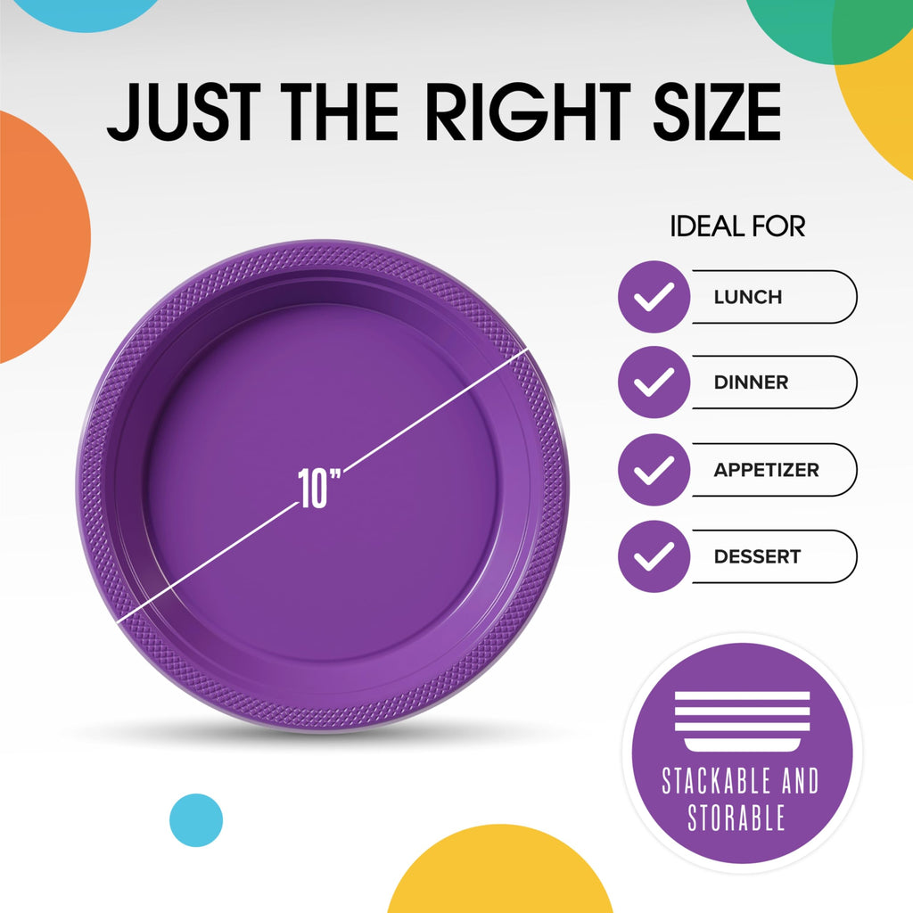 Exquisite Party Solids Purple Plastic Plates For Party Supplies 10" Purple Disposable Plates Heavy Duty 50 Pcs Plastic Dinnerware Sets Heavy Duty 350 GSM Disposable Dinnerware Set