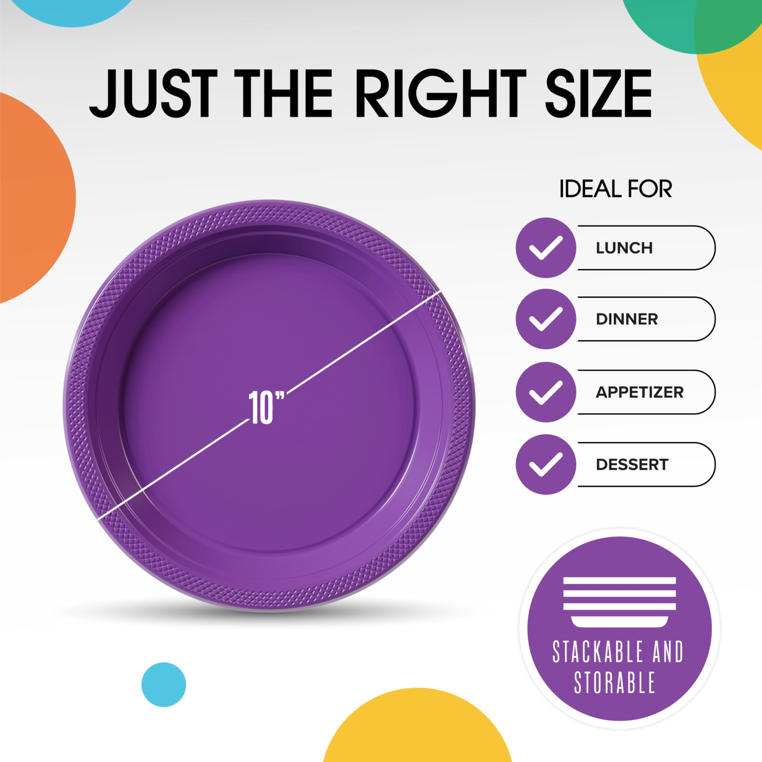 Exquisite Party Solids Purple Plastic Plates For Party Supplies 10" Purple Disposable Plates Heavy Duty 50 Pcs Plastic Dinnerware Sets Heavy Duty 350 GSM Disposable Dinnerware Set