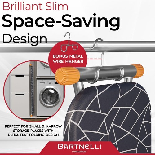 Bartnelli Compact Ironing Board - Space-Saving 13x43 Steel Design with Adjustable Height & Bonus Accessories
