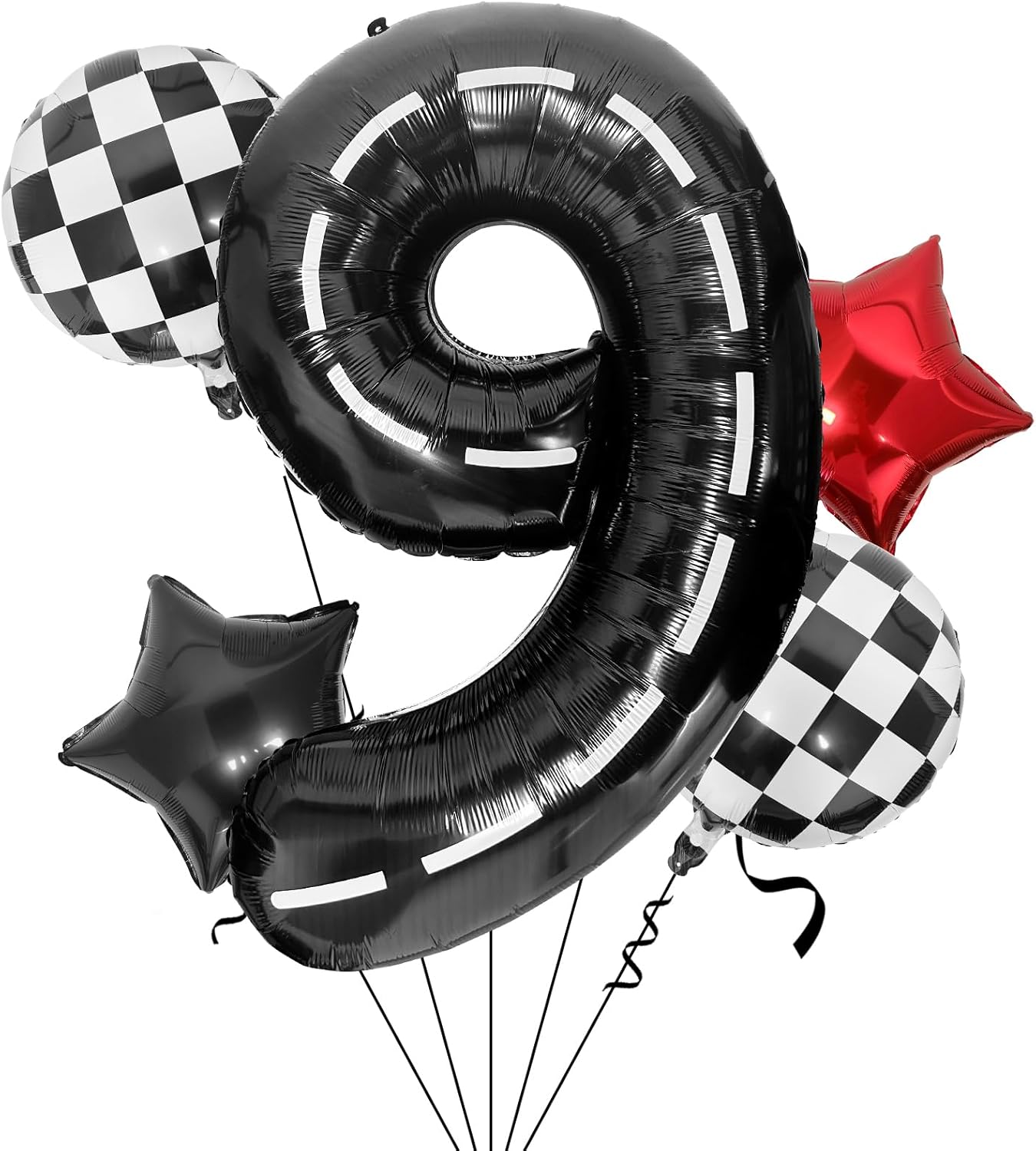 Race Car 9 Balloons - 40 Inch Checkered Flag Number 9 Balloon for Boys' 9th Birthday Party Supplies