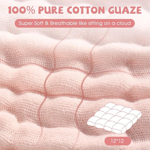 MUKIN Baby Washcloths - Soft, Absorbent Burp Cloths for Newborns | 6 Pack, 12x12 Inches (Pink)