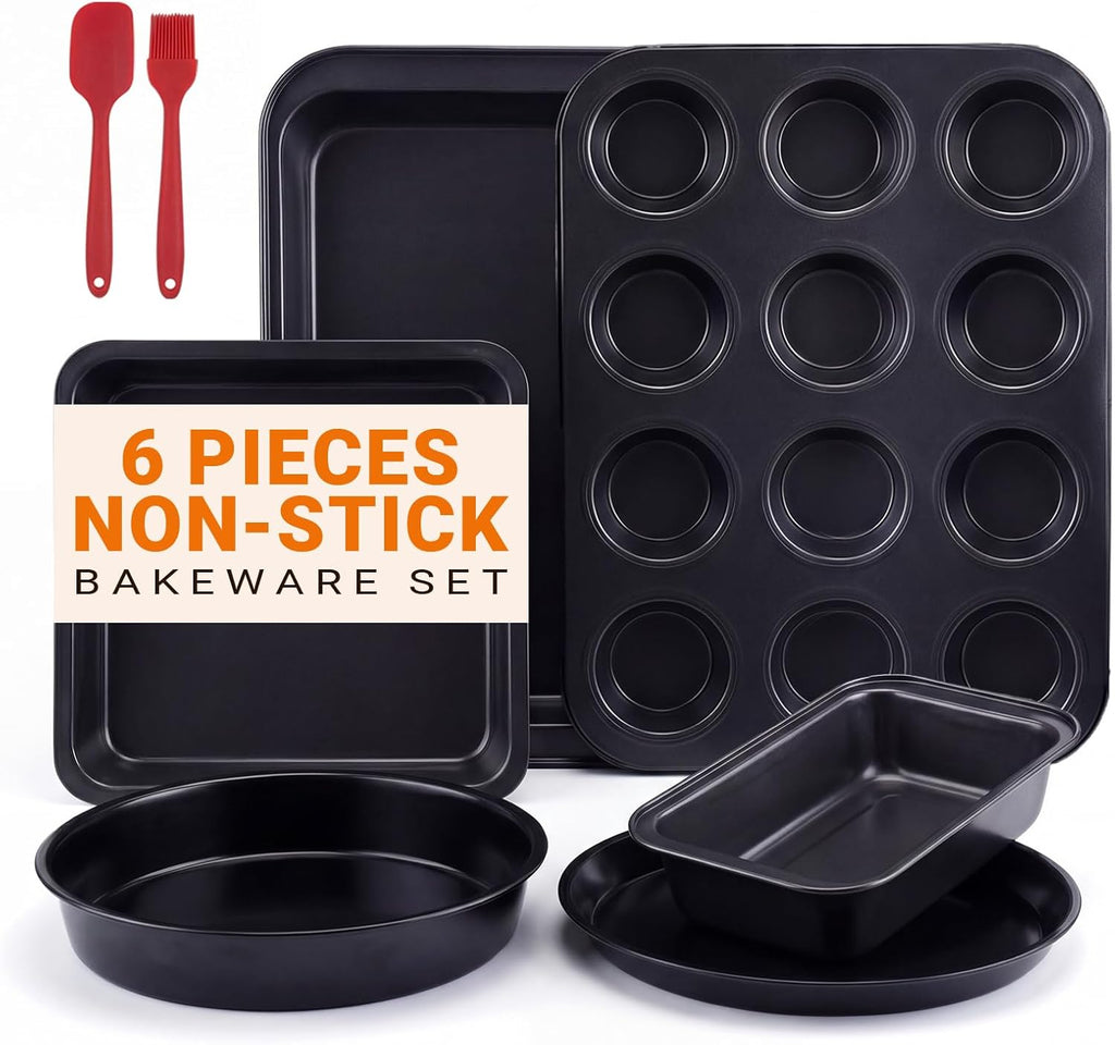 Skiennix Nonstick Bakeware Set - 6-Piece Carbon Steel Baking Pans for Cakes, Muffins & Roasting