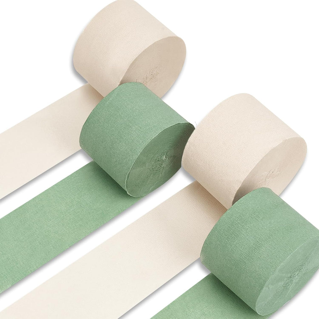 PartyWoo Crepe Paper Streamers - Sage Green & Eucalyptus | 4 Pcs, 328 Ft for Birthday & Baby Shower Decor