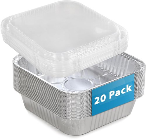 8x8 Disposable Aluminum Foil Pans - Clear Lids, 20 Pack | Ideal for Baking, Roasting & Buffets
