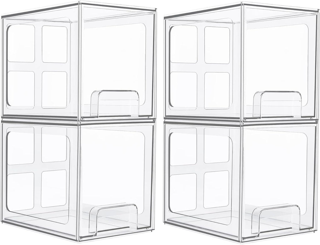 Vtopmart Stackable Storage Drawers - 6.6'' Tall Clear Acrylic Organizers for Bathroom & Kitchen