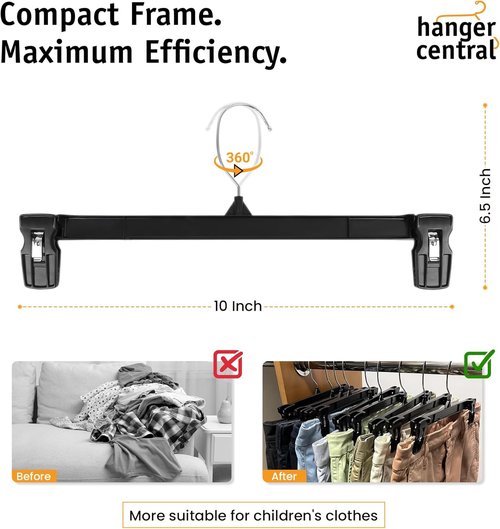 Hanger Central 30 Pack Pants Hangers - Heavy Duty Non-Slip Slim Plastic Clips for Skirts & Pants - Black