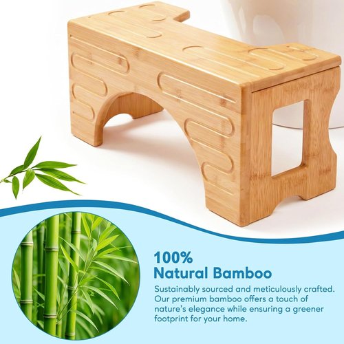 Bamboo Foldable Toilet Stool - Adjustable 7" & 9" Heights, Non-Slip Design for Kids & Adults | Compact & Space-Saving Natural Color