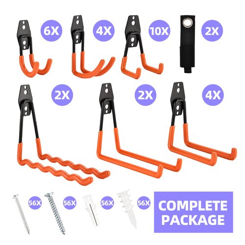 Rlipily 30 Pack Heavy Duty Steel Storage Hooks - Wall Mount Garage Hanger & Organizer for Bikes, Tools, Ladders, Bulk Items, Ropes and More