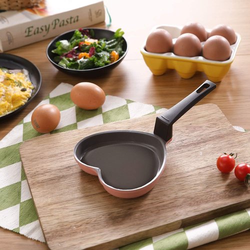 Neoflam 5.5'' Ceramic Nonstick Little Shaped, Frying Griddle Pan, Shaper Mini Pancake Waffle Maker with Heat Resistant Handle for Breakfast Scrambled Egg, Grilled Cheese, Pink Heart (51101)