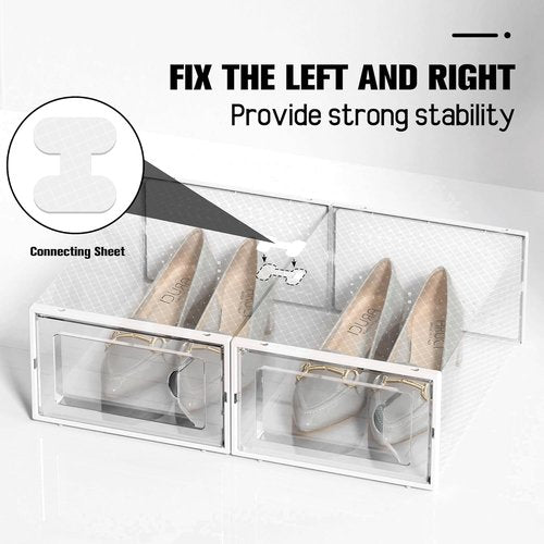 Kuject Shoe Storage Boxes - 15 Pack Large Clear Plastic Stackable Organizer for Closet | Fits Size 10 (White)