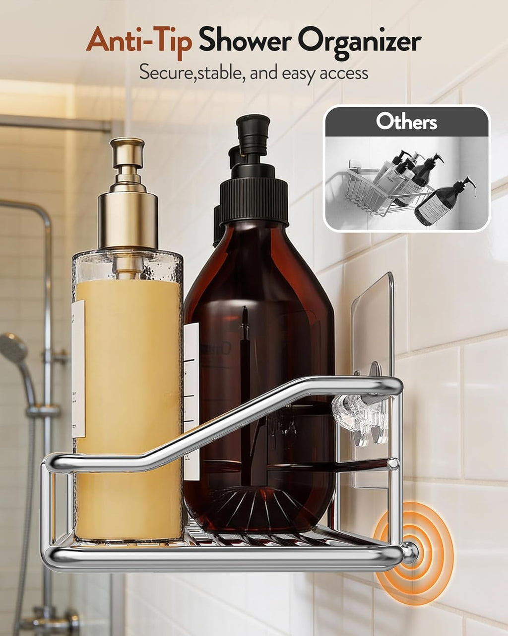 Orimade Bathroom Shelf Organizer - Traceless Adhesive Shower Caddy | No Drilling, SUS304 Stainless Steel, 15.75 Inch, Silver