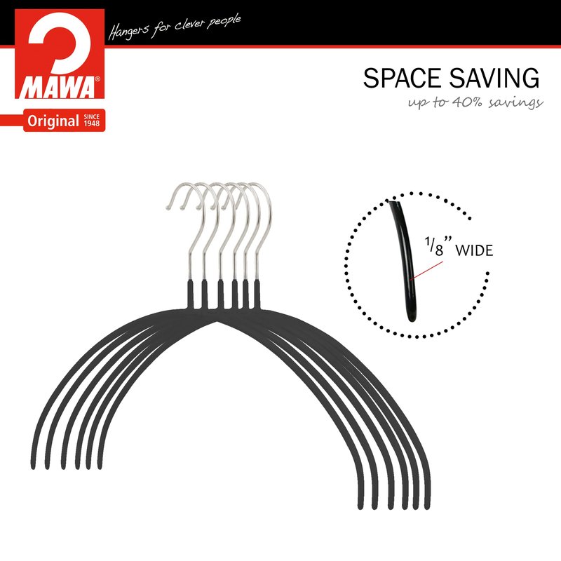 Mawa by Reston Lloyd, Euro Ultra-Thin Series, Non-Slip Space Saving Clothes Hanger, Style 40/PT for T-Shirts, Blouse, & Sun Dresses, Set of 20, Black