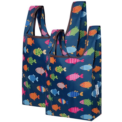 Wrapables JoliBag Collection Reusable Shopping Bag (Set of 2), Rainbow Fishies
