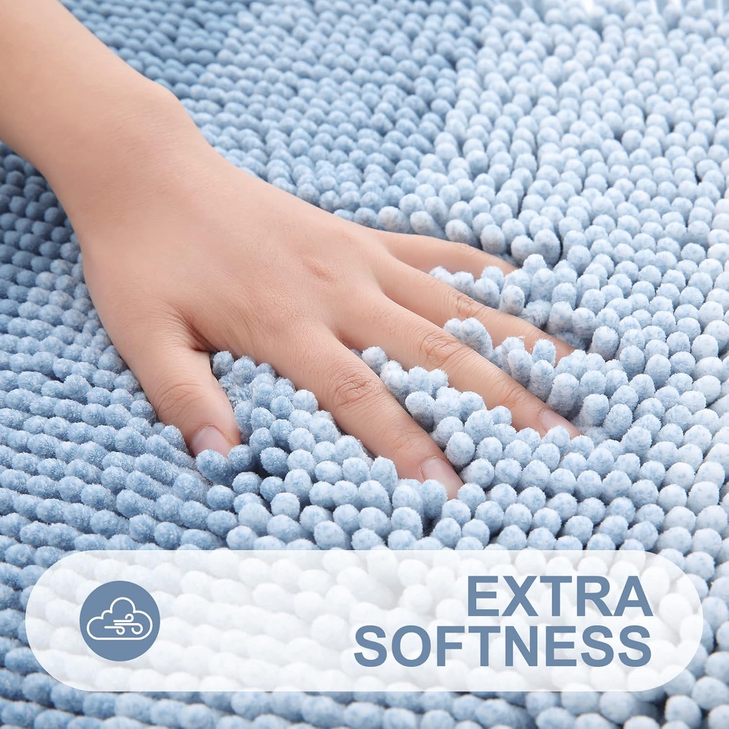 OLANLY Bathroom Rug - Extra Soft Chenille Shaggy Mat | Non-Slip & Machine Washable (24 x 16 Inch, Blue)