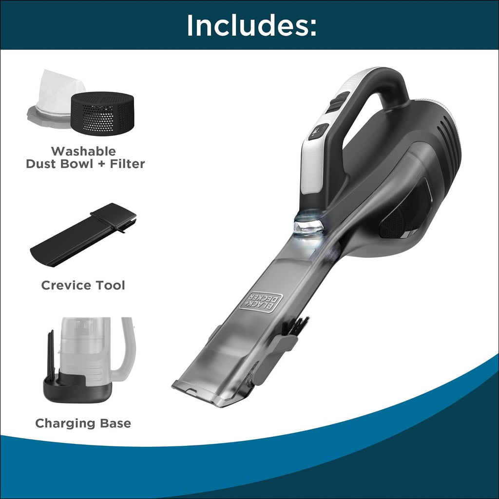 BLACK+DECKER Dustbuster Handheld Vacuum - Cordless, Lightweight Design with LED Light & Crevice Tool | Long Run Time