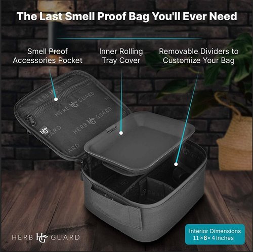 Herb Guard Extra Large Smell Proof Case with Combination Lock (Smell Proof Box Holds Herbs, Spices, Teas and Dried Foods) Comes with Smell Proof Jar, Built In Tray, Travel Bags