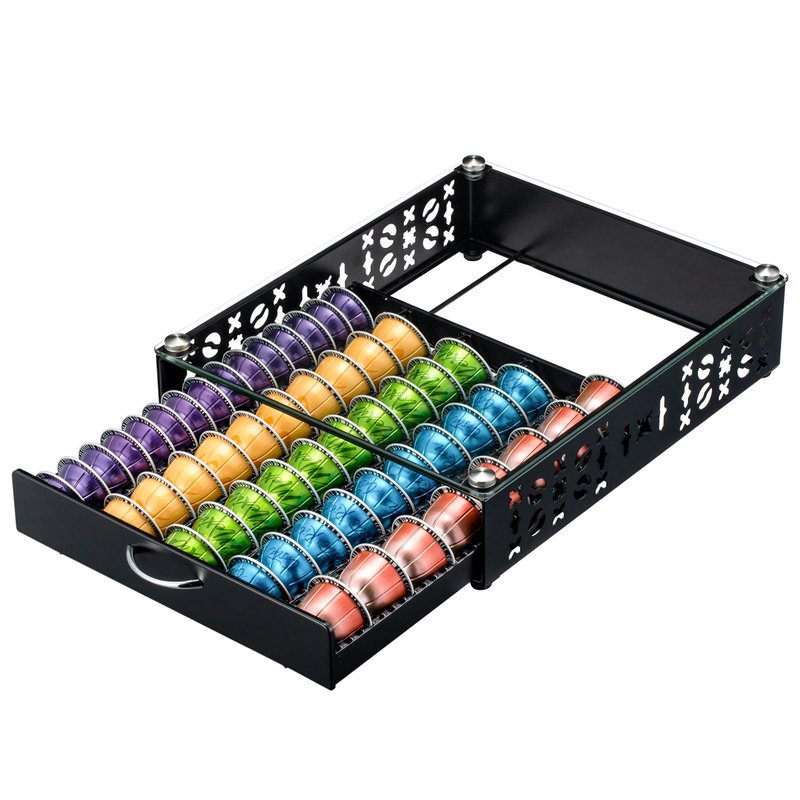 ZCDCP for Coffee Pod Holder, Vertuo Pod Holder Drawer Glass Top Coffee Pod Organizer Storage (50 Pods Capacity)