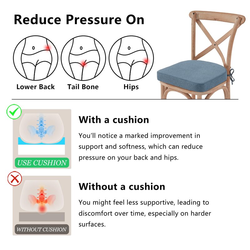 Nordjager Chair Pads for Dining Chairs, Chair Cushions 2 Piece, 17"x 16"x 2.5" Memory Foam Seat Cushions with Ties and Removable Cover