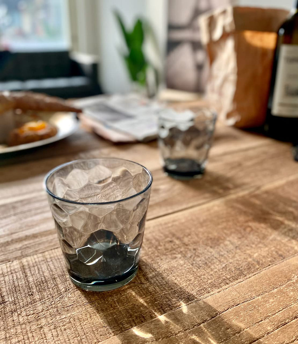 KLIFA- LYON- 11 ounce, Set of 6, Acrylic Tumbler Drinking Glasses Cups, BPA-Free, Stackable Plastic Drinkware, Dishwasher Safe, Gray-Black