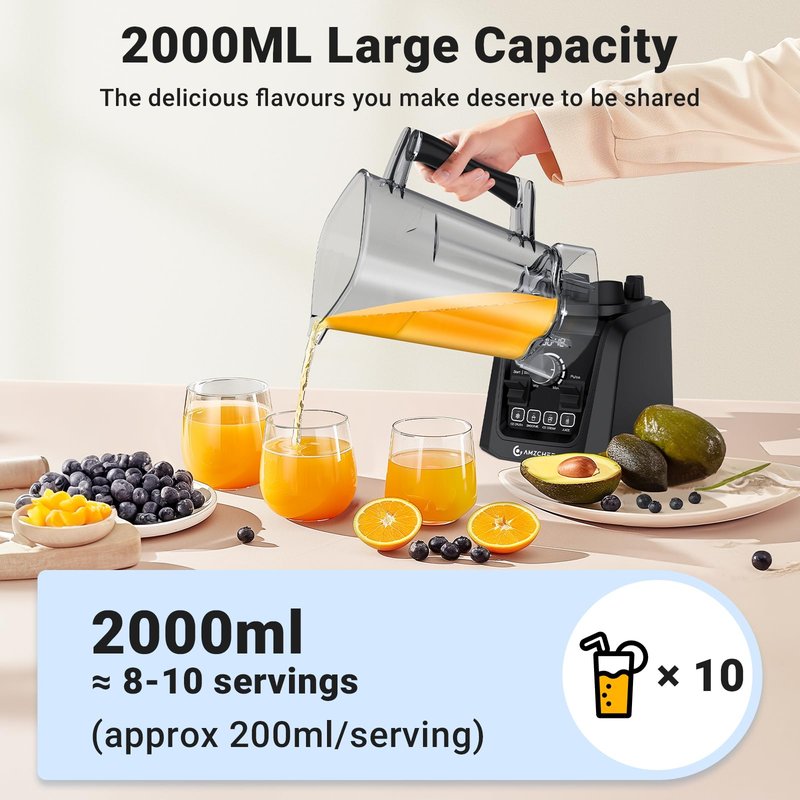 AMZCHEF Professional Blenders for Kitchen, 1800 W Smoothie Blender with Infinitely Variable Speed and 5 Functions, 68 oz Blender for Smoothies, Puree, Ice Crush, Ice Cream, Soup, Juice, Black