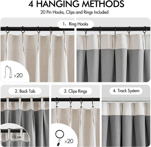 MIULEE 100% Blackout Curtains - Linen Pinch Pleated Thermal Insulated Drapes | 92 Inch Long, Beige, 2 Panels Set