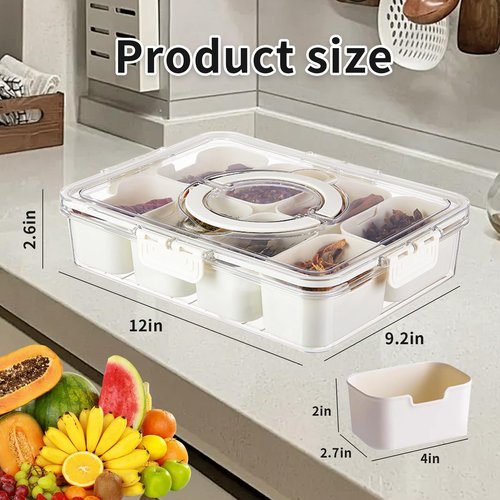 BUNTEY Snackle Box Container Tray with Lid and Handle, Fruit Storage Containers for Fridge, Divided Serving Tray with Lid, Snack Organizer, Portable Travel Snack Container, Perfect for Party, Travel