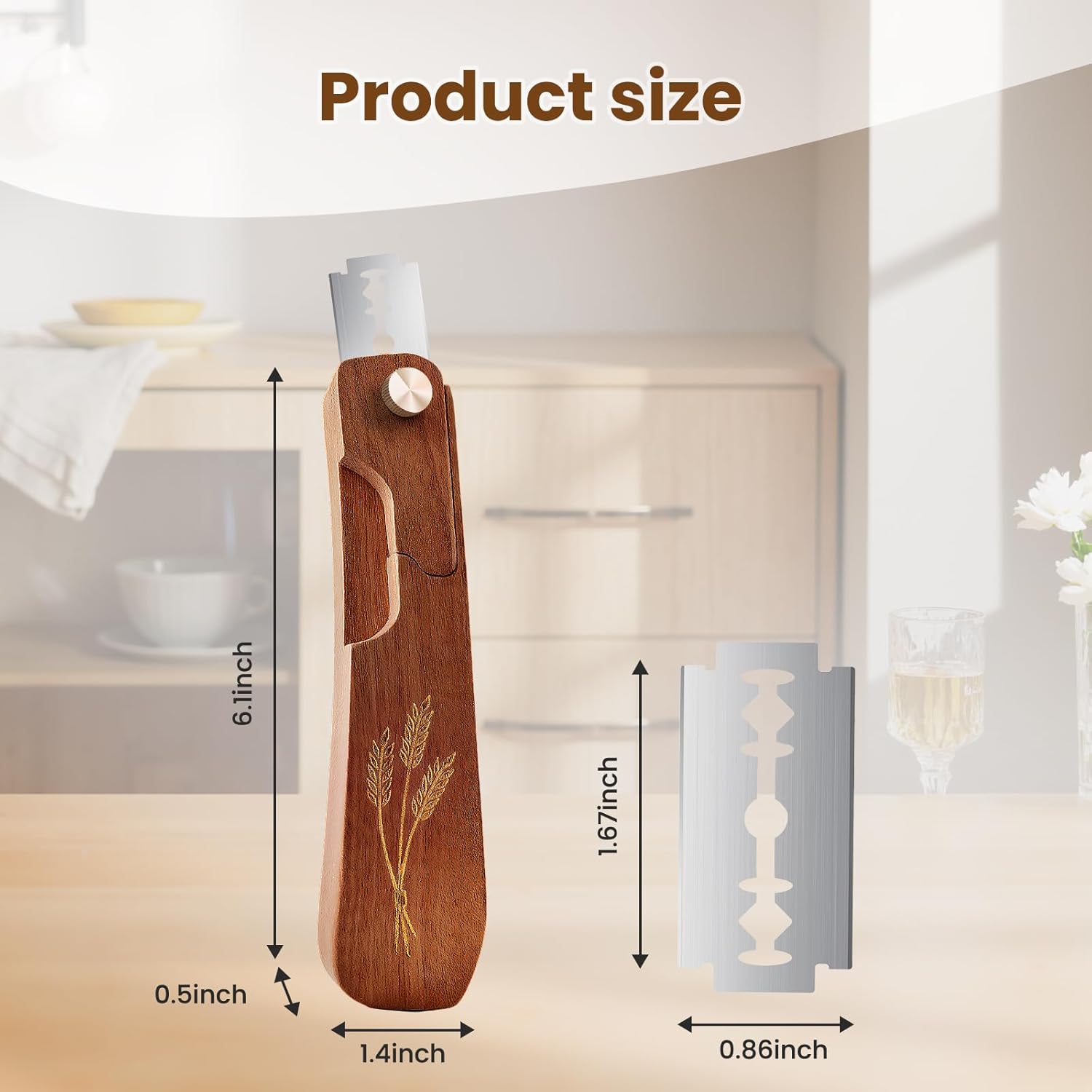 Wooden Bread Lame - Handcrafted Sourdough Scoring Tool with Screw Lock & 10 Razor Blades | Reddish Brown