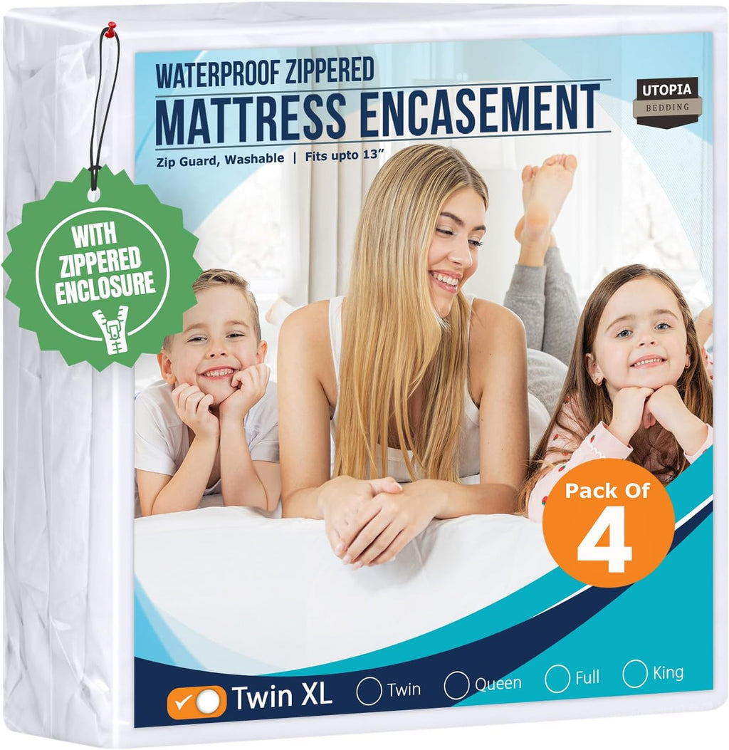 Utopia Bedding Mattress Protector - 100% Waterproof Twin XL Encasement | Pack of 4, Bed Bug & Dust Mite Proof