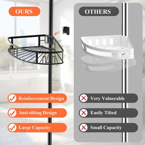 4-Tier Rustproof Corner Shower Caddy by [Brand Name] - Adjustable Height 42-115 Inch Bathroom Organizer in Black