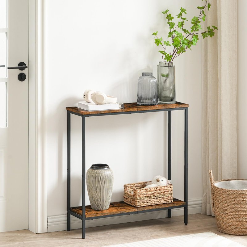 HOOBRO 29.5" L Narrow Console Table, Sofa Table Behind Couch with 2-Tier Storage Display Shelves, 8.7" D Small Entryway Table for Hallway, Foyer, Living Room, Bedroom, Rustic Brown and Black BF22XG01
